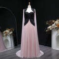 Trendy Black-Pink Paneled Pleated Evening Dress with Flowing Sleeves SF590
