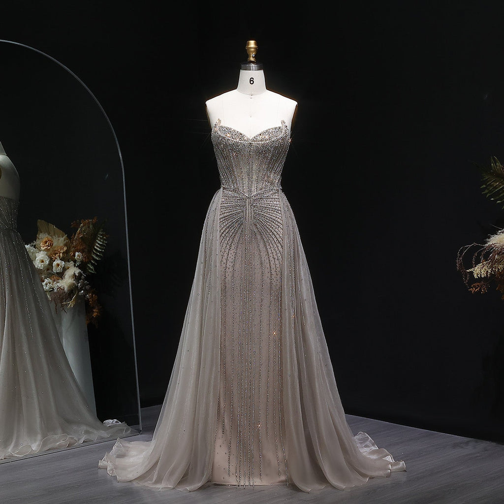 Luxury Champagne Beaded Sweetheart Evening Dress with Overskirt SS002