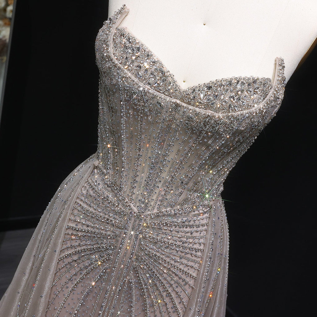 Luxury Champagne Beaded Sweetheart Evening Dress with Overskirt SS002