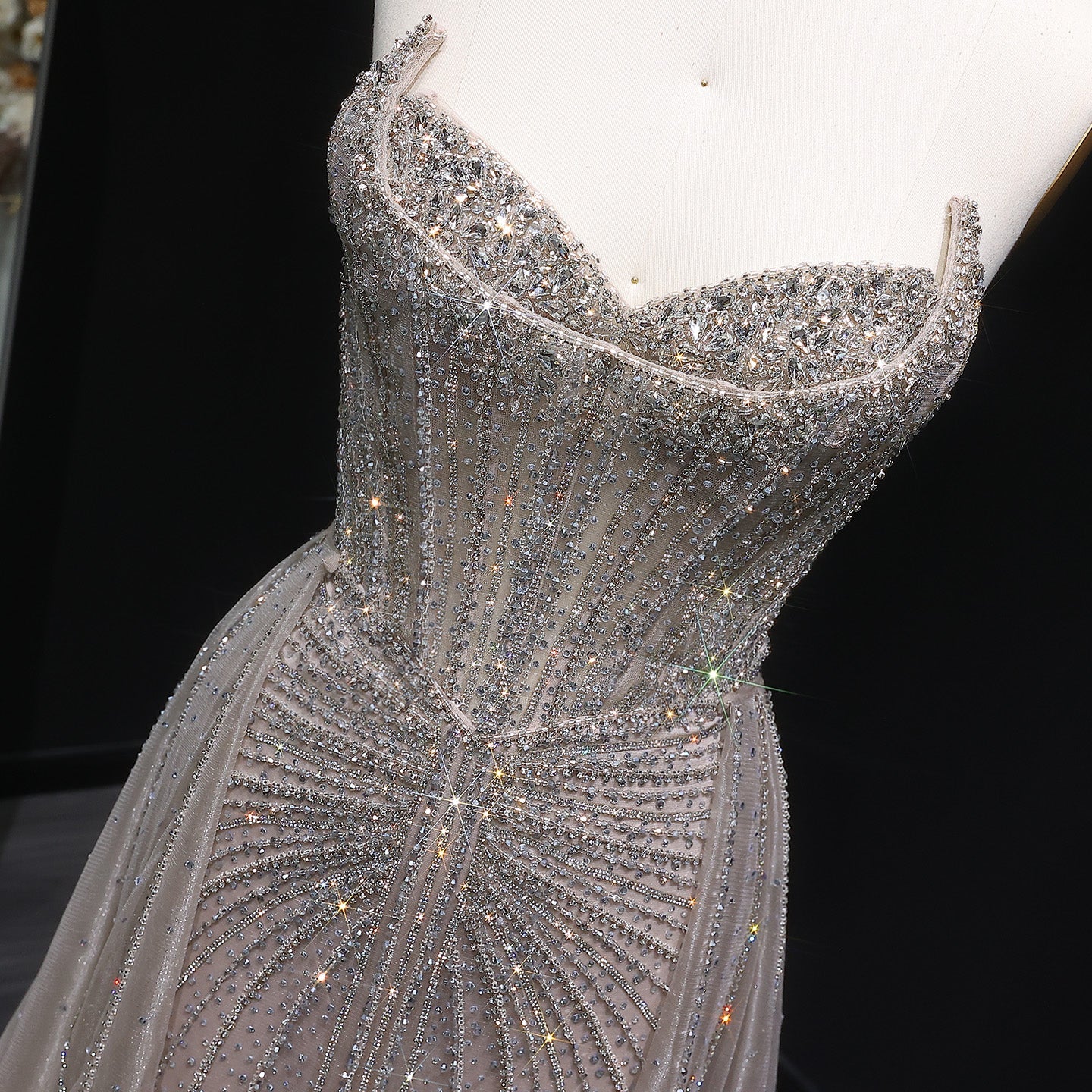 Luxury Champagne Beaded Sweetheart Evening Dress with Overskirt SS002