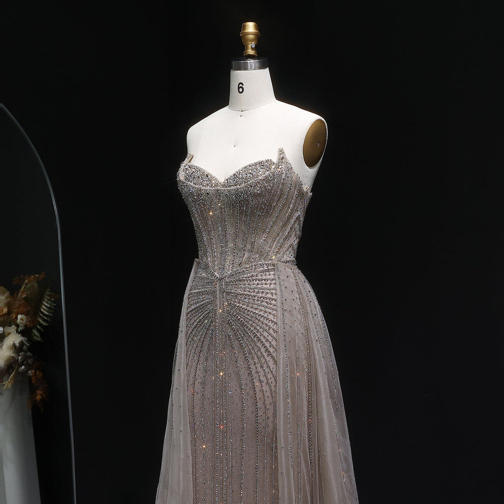 Luxury Champagne Beaded Sweetheart Evening Dress with Overskirt SS002