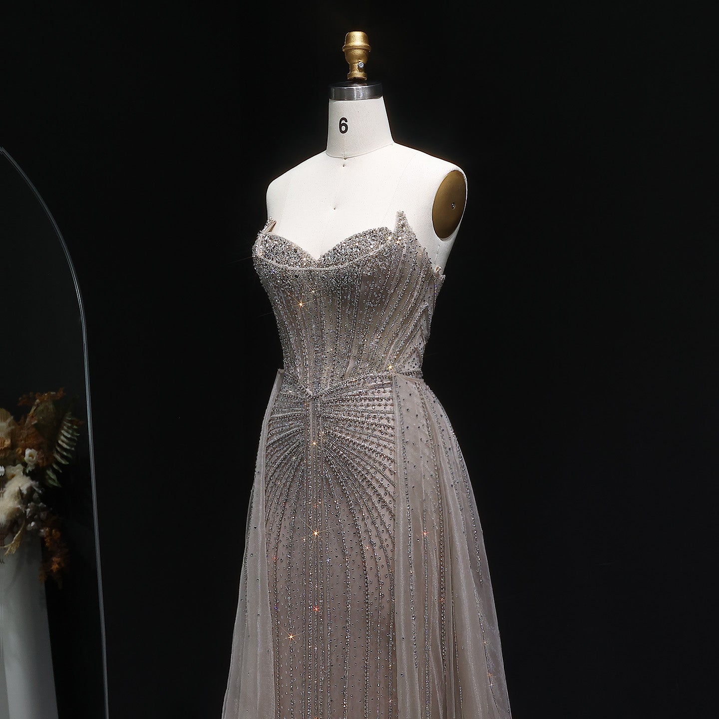 Luxury Champagne Beaded Sweetheart Evening Dress with Overskirt SS002