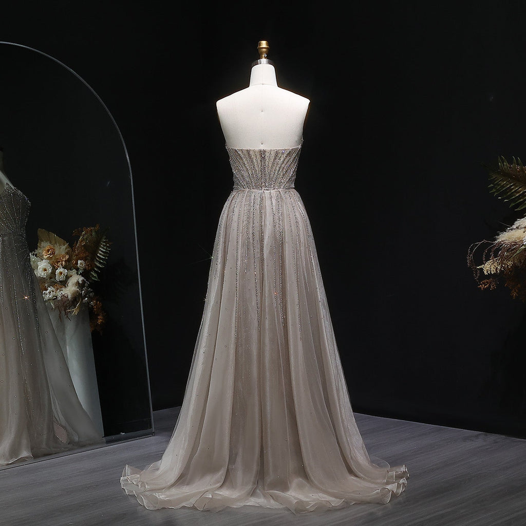 Luxury Champagne Beaded Sweetheart Evening Dress with Overskirt SS002