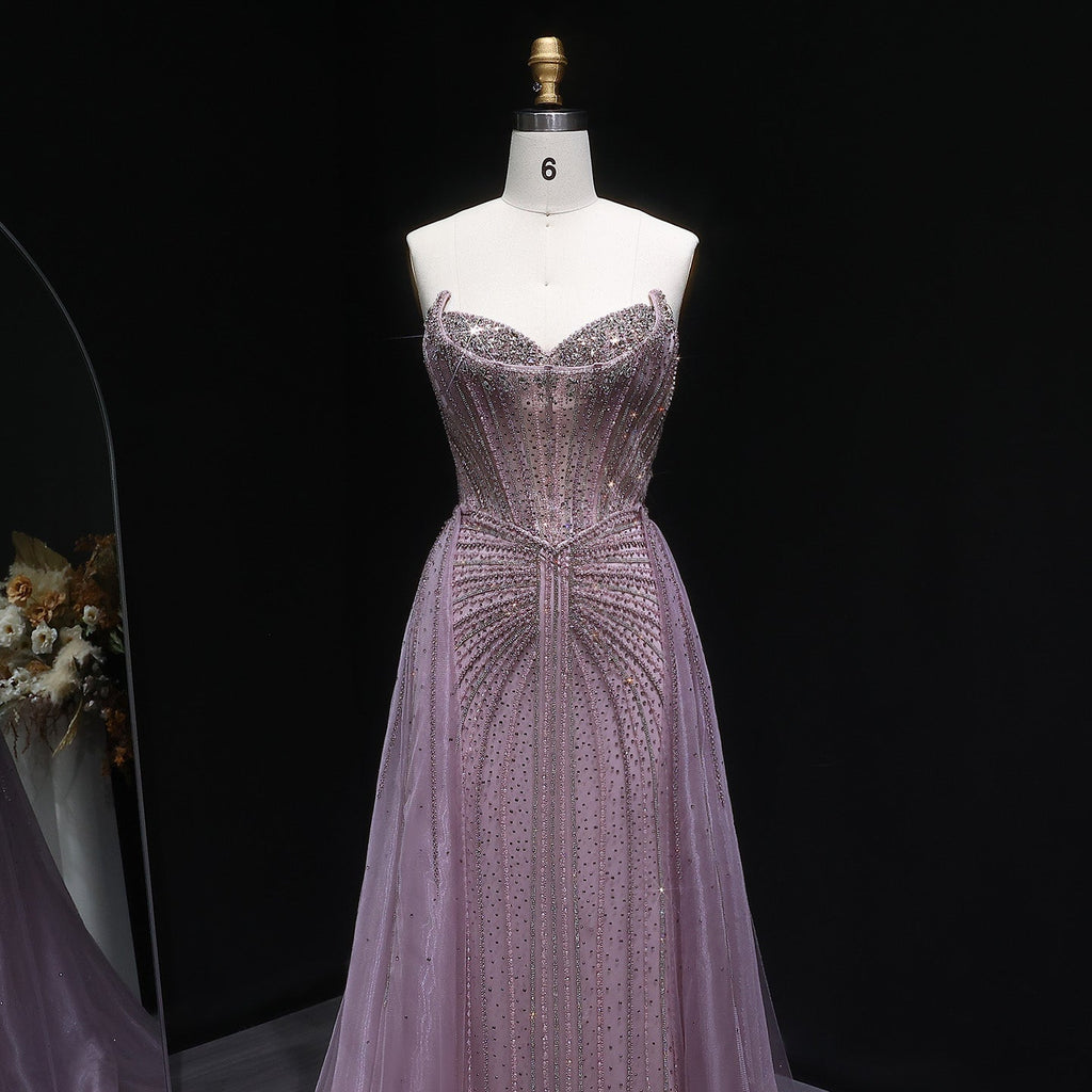 Luxury Champagne Beaded Sweetheart Evening Dress with Overskirt SS002