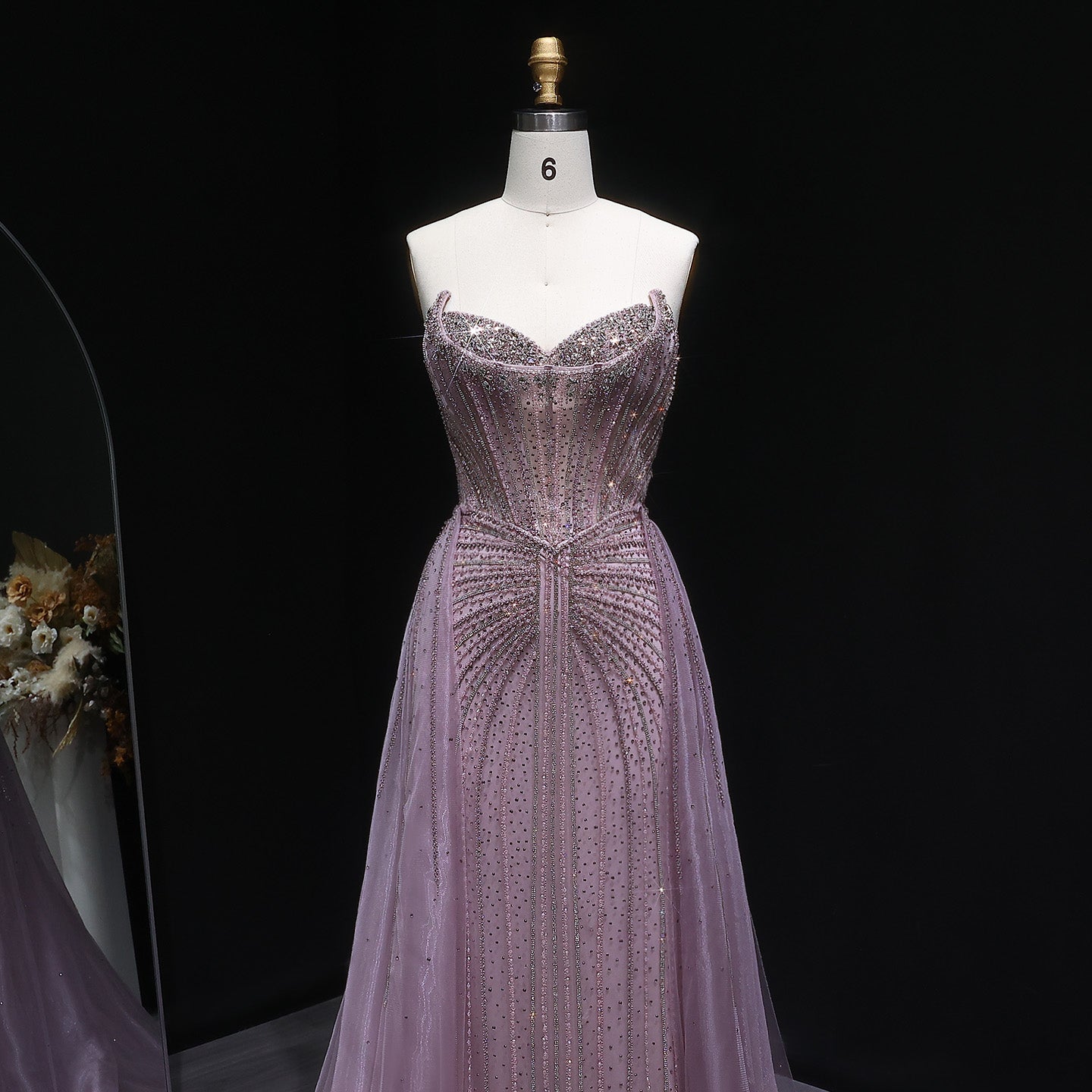 Luxury Champagne Beaded Sweetheart Evening Dress with Overskirt SS002