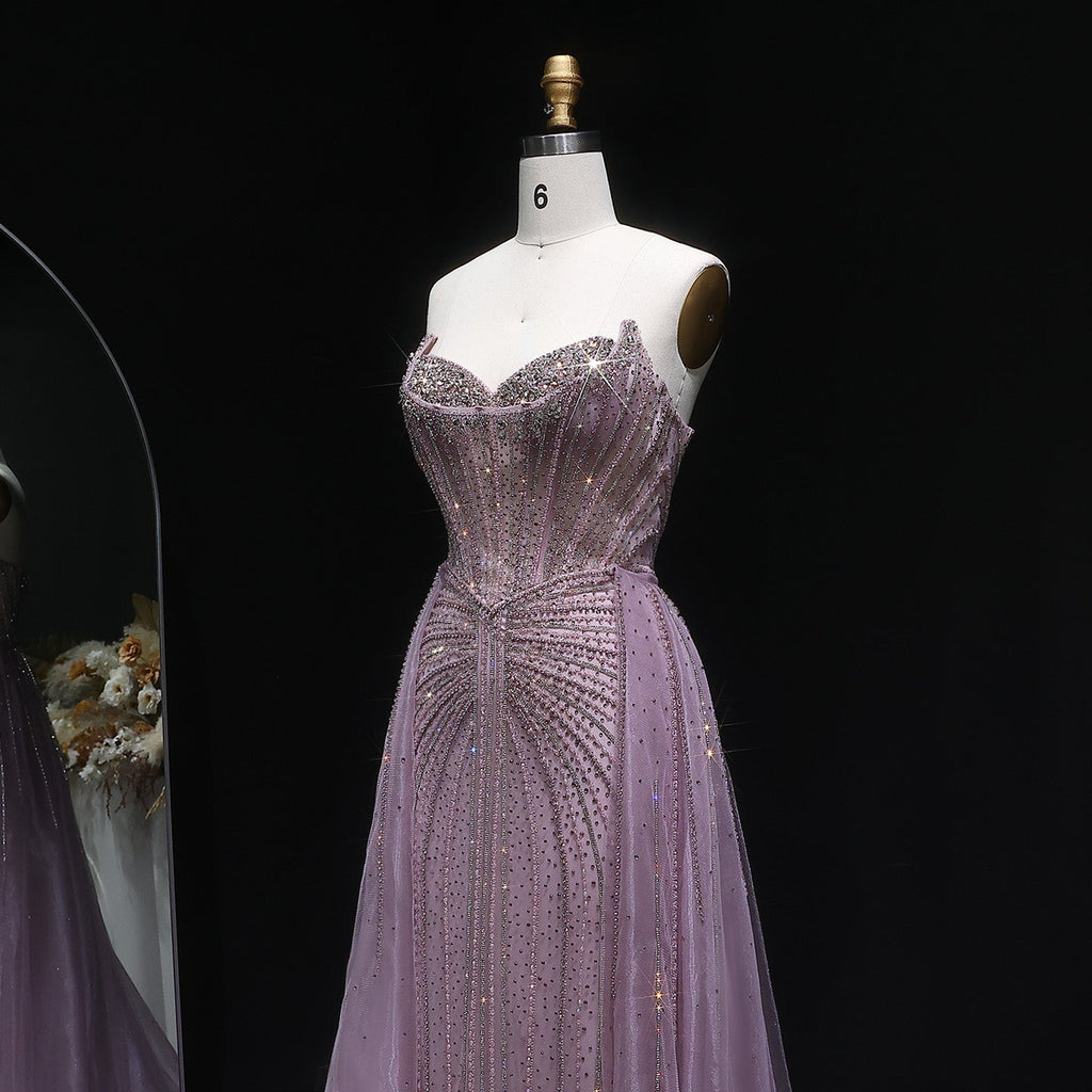 Luxury Champagne Beaded Sweetheart Evening Dress with Overskirt SS002