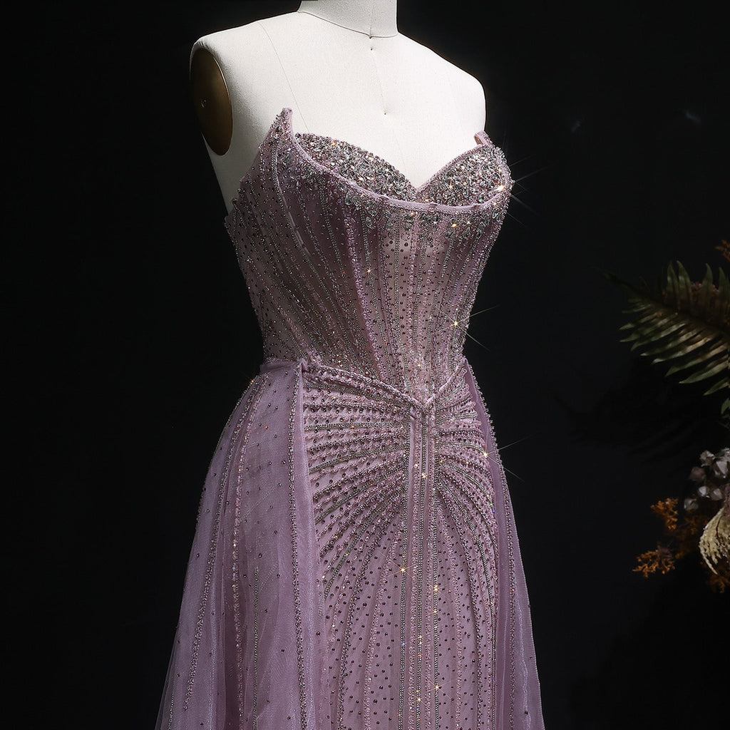 Luxury Champagne Beaded Sweetheart Evening Dress with Overskirt SS002