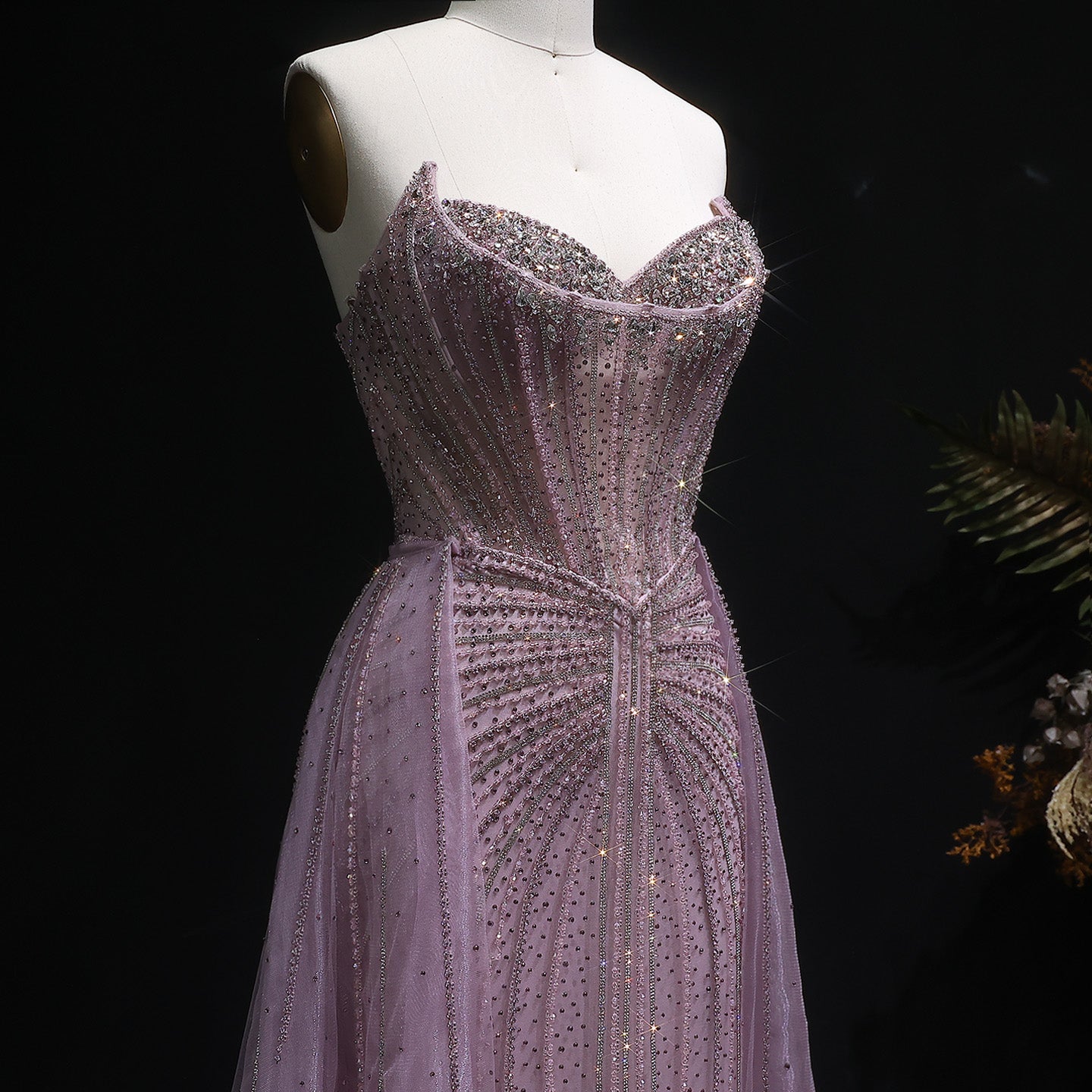 Luxury Champagne Beaded Sweetheart Evening Dress with Overskirt SS002
