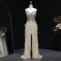 Luxury Beaded Blue Mermaid Feathers Evening Dress SS004