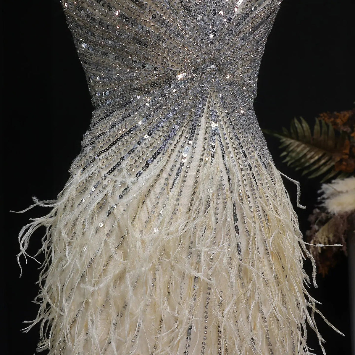 Luxury Beaded Blue Mermaid Feathers Prom Dress SS004