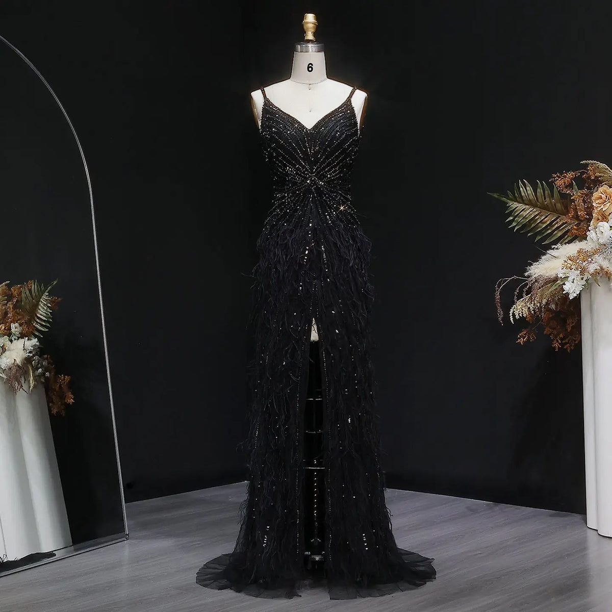Luxury Beaded Blue Mermaid Feathers Prom Dress SS004