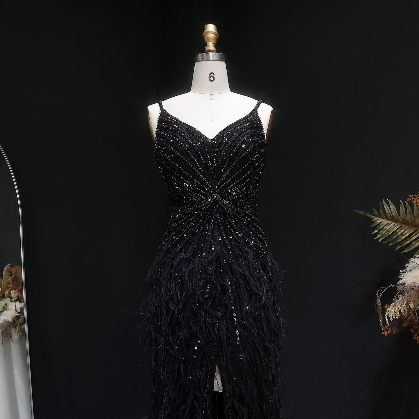 Luxury Beaded Blue Mermaid Feathers Evening Dress SS004