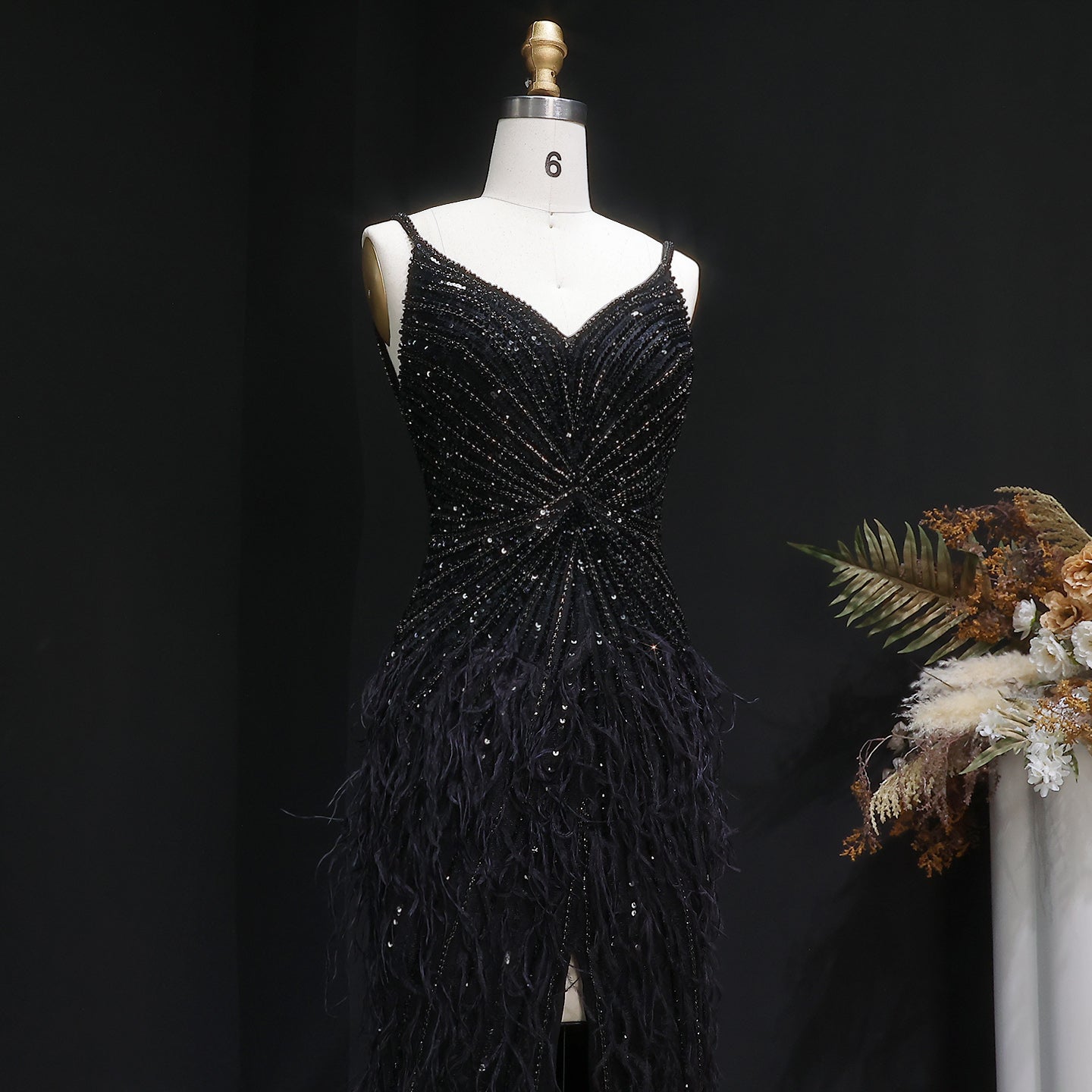 Luxury Beaded Blue Mermaid Feathers Evening Dress SS004