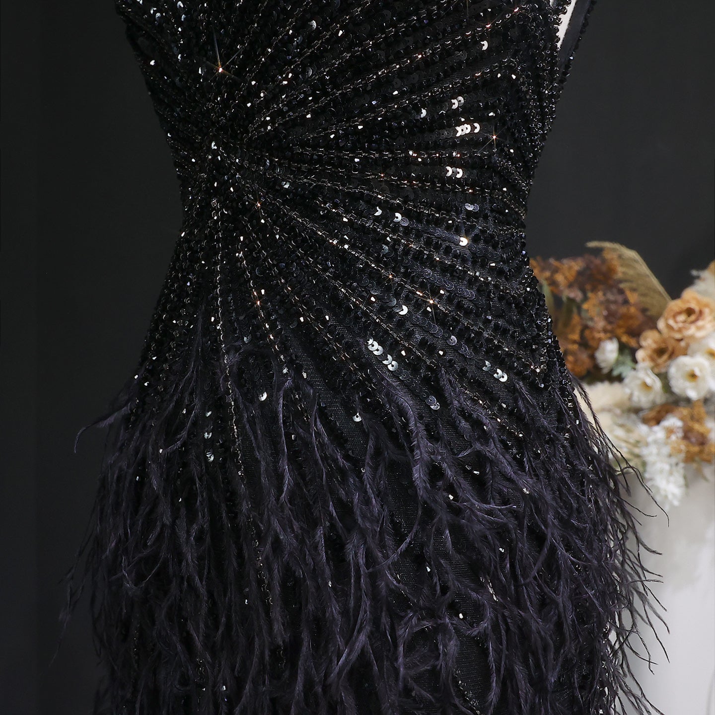 Luxury Beaded Blue Mermaid Feathers Evening Dress SS004