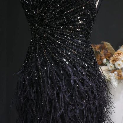 Luxury Beaded Blue Mermaid Feathers Prom Dress SS004