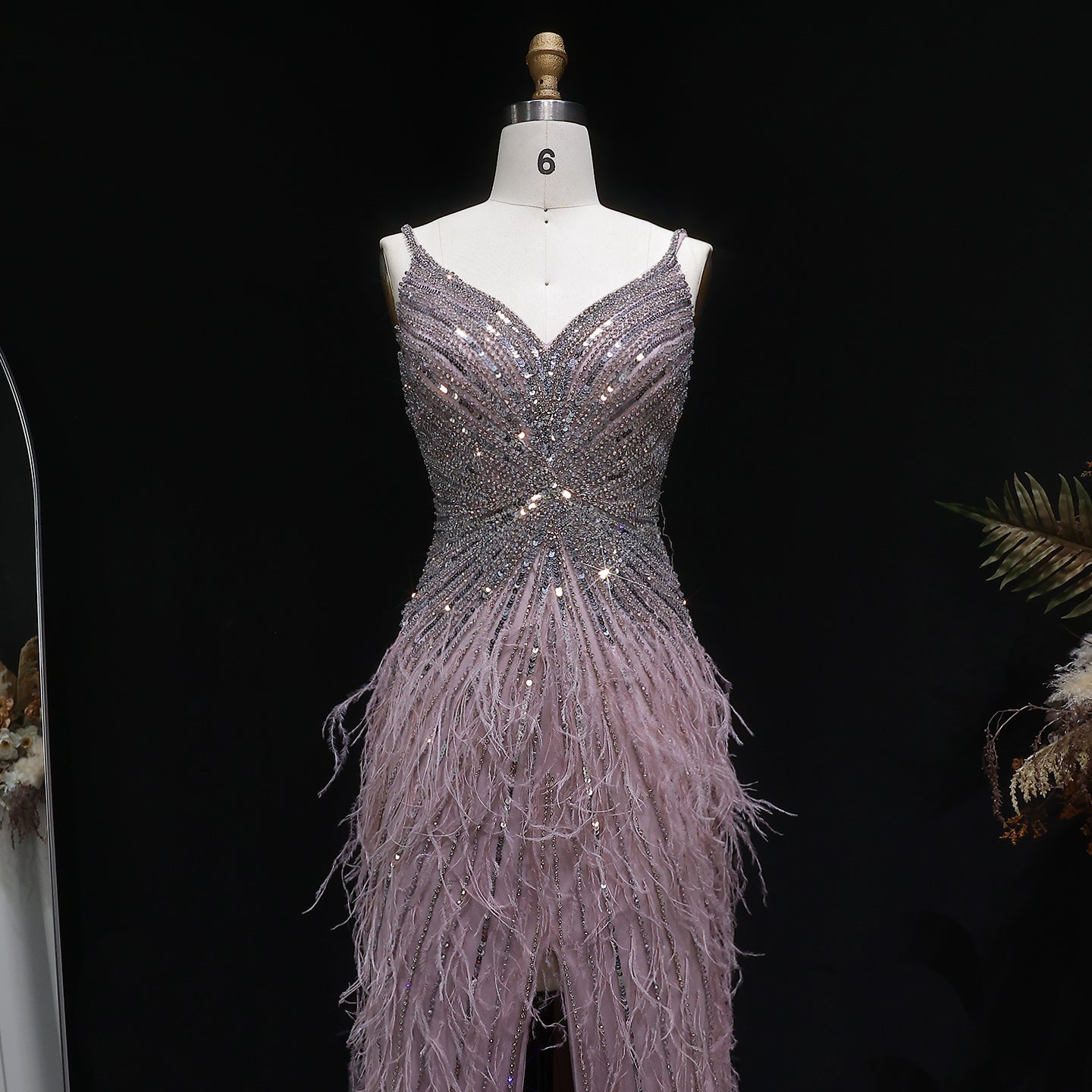 Luxury Beaded Blue Mermaid Feathers Evening Dress SS004