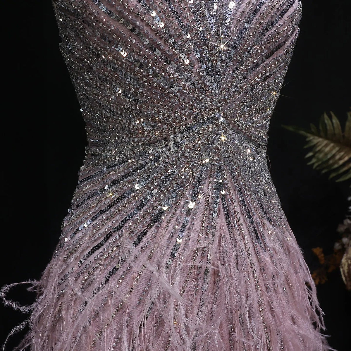 Luxury Beaded Blue Mermaid Feathers Prom Dress SS004