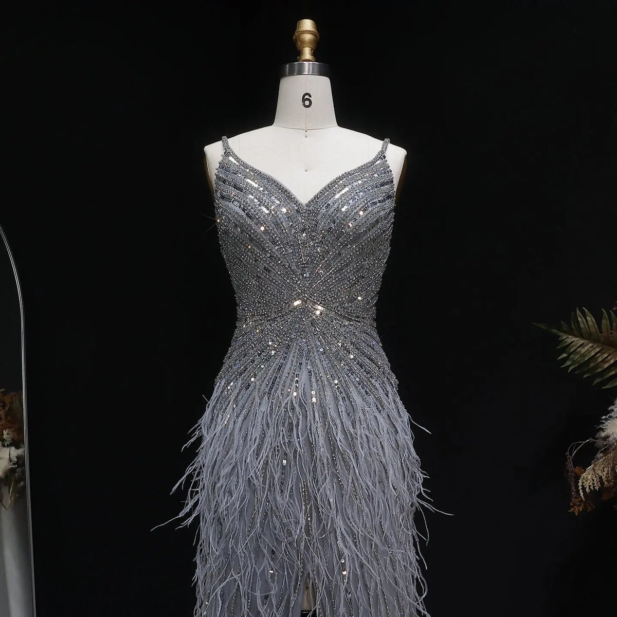Luxury Beaded Blue Mermaid Feathers Prom Dress SS004