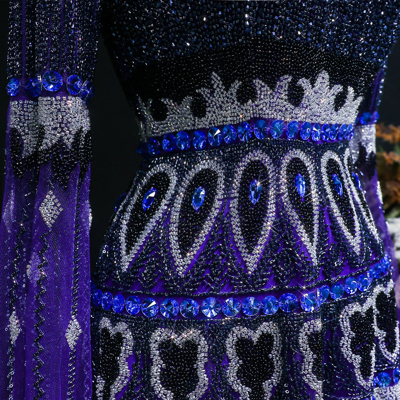 Purple Beaded Crystal Cape Sleeve Luxury Evening Dress SS009