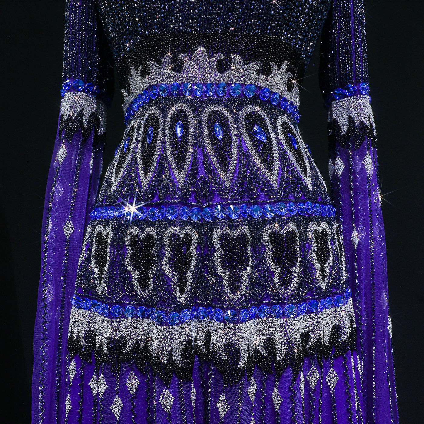 Purple Beaded Crystal Cape Sleeve Luxury Evening Dress SS009