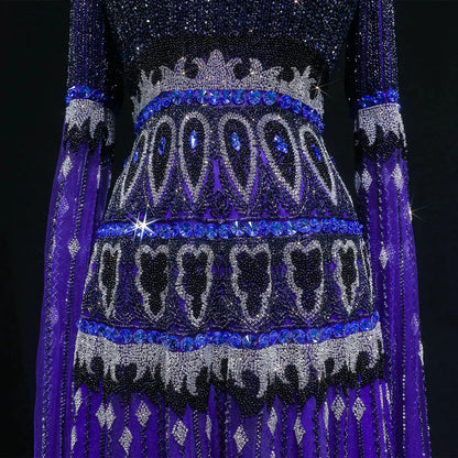 Luxury Purple Beaded Crystal Cape Sleeve Evening Dress SS009