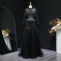 Blue Luxury Sequin Beaded Long Sleeve Evening Dress SS012