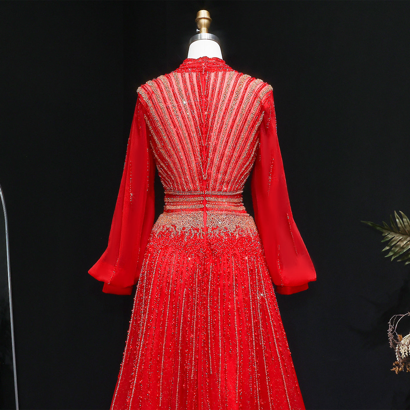 Blue Luxury Sequin Beaded Long Sleeve Evening Dress SS012