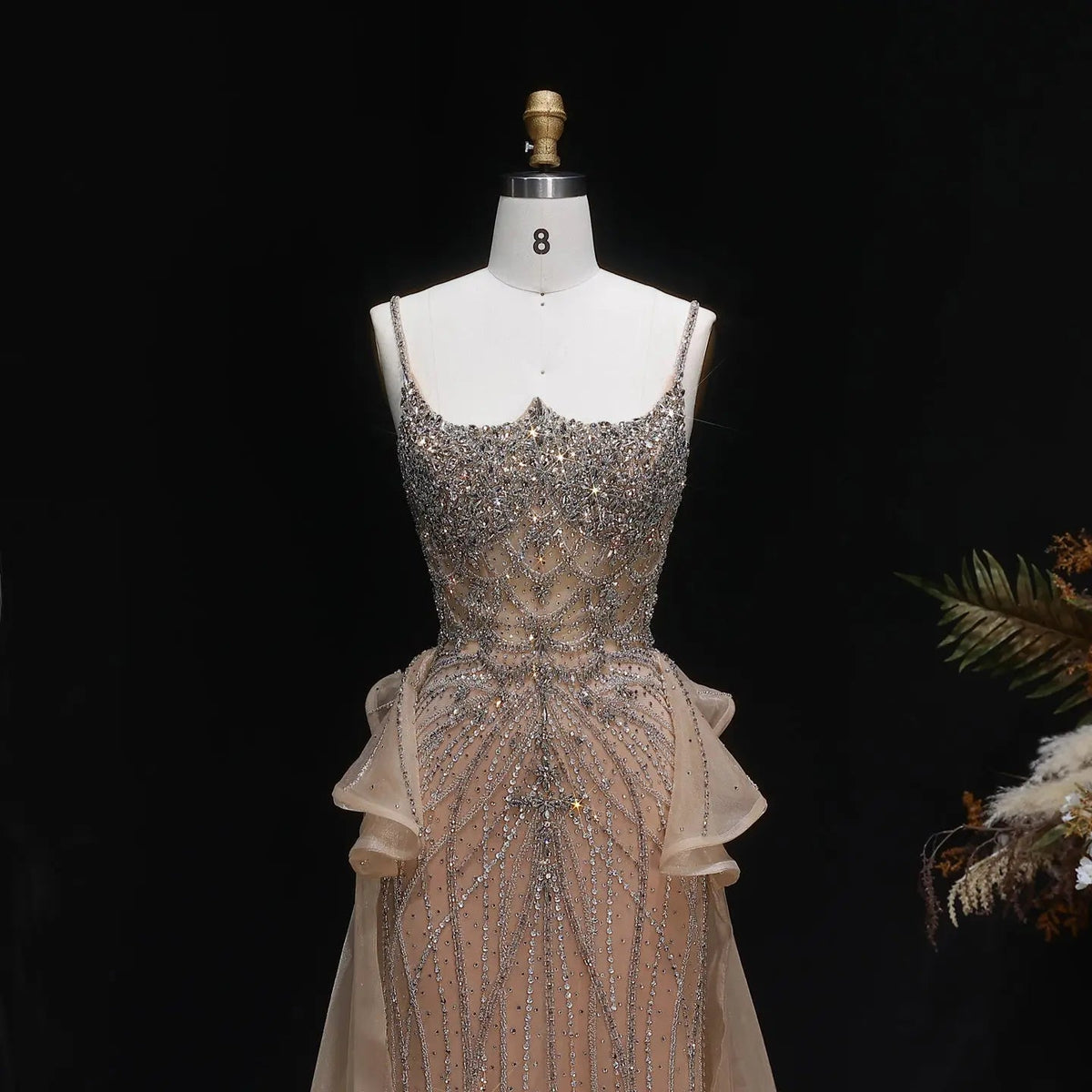 Luxury Champagne Mermaid Evening Dress with Overskirt SS026