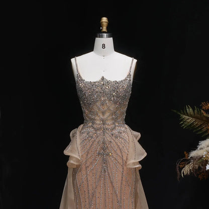 Luxury Champagne Mermaid Evening Dress with Overskirt SS026