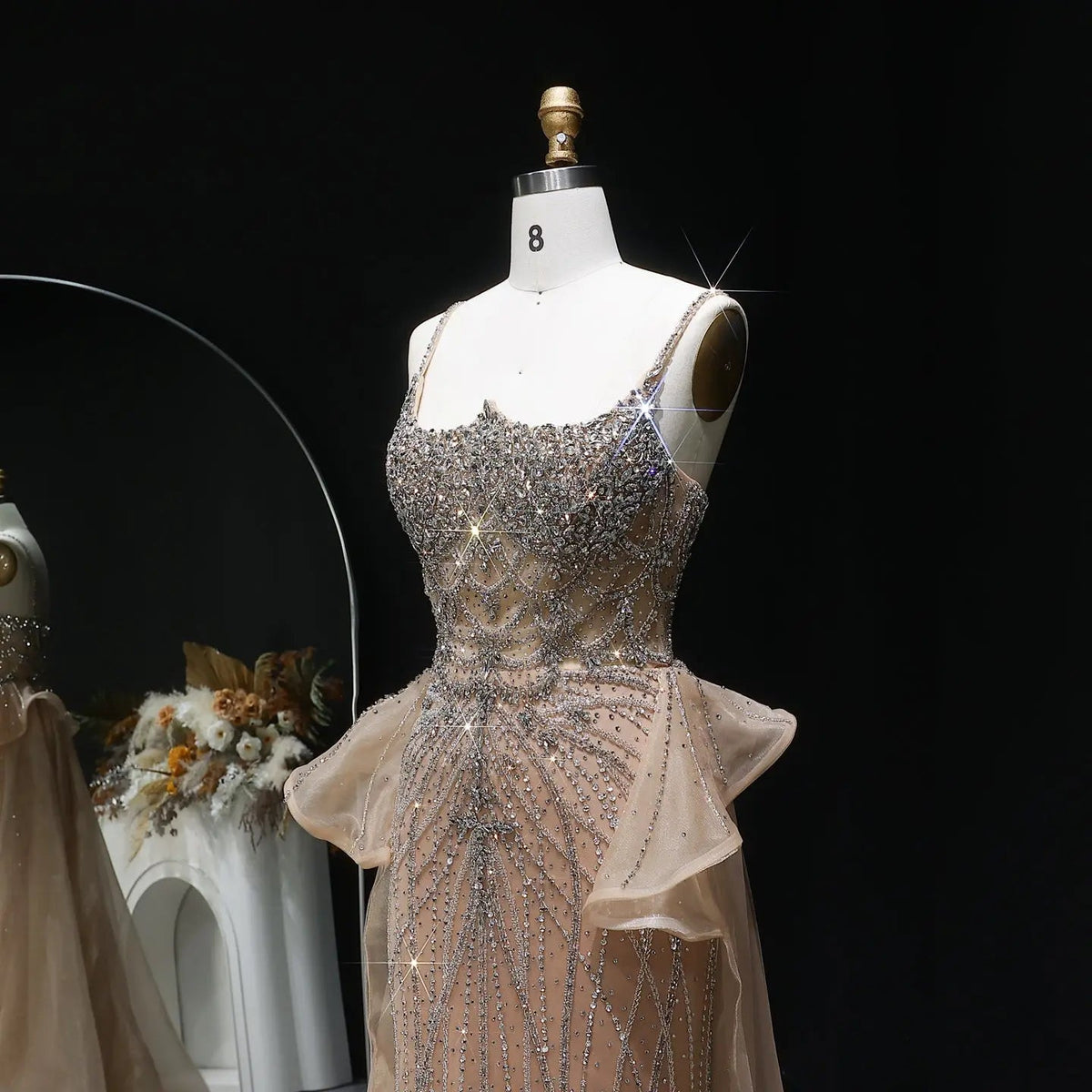 Luxury Champagne Mermaid Evening Dress with Overskirt SS026