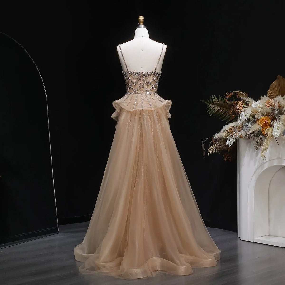 Luxury Champagne Mermaid Evening Dress with Overskirt SS026