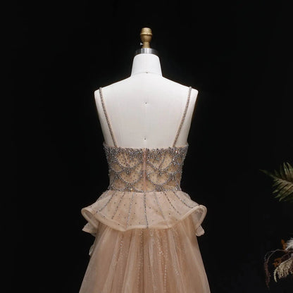 Luxury Champagne Mermaid Evening Dress with Overskirt SS026