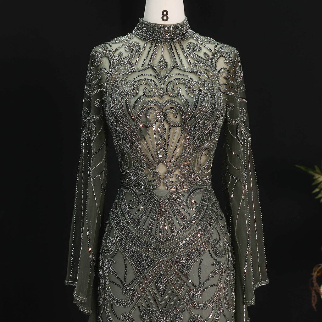 Luxury Black High Neck Beaded Mermaid Evening Dress SS055