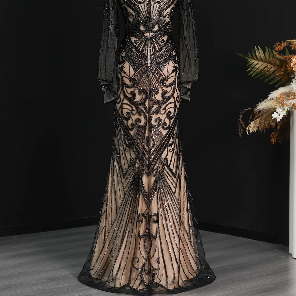 Luxury Black High Neck Beaded Mermaid Evening Dress SS055