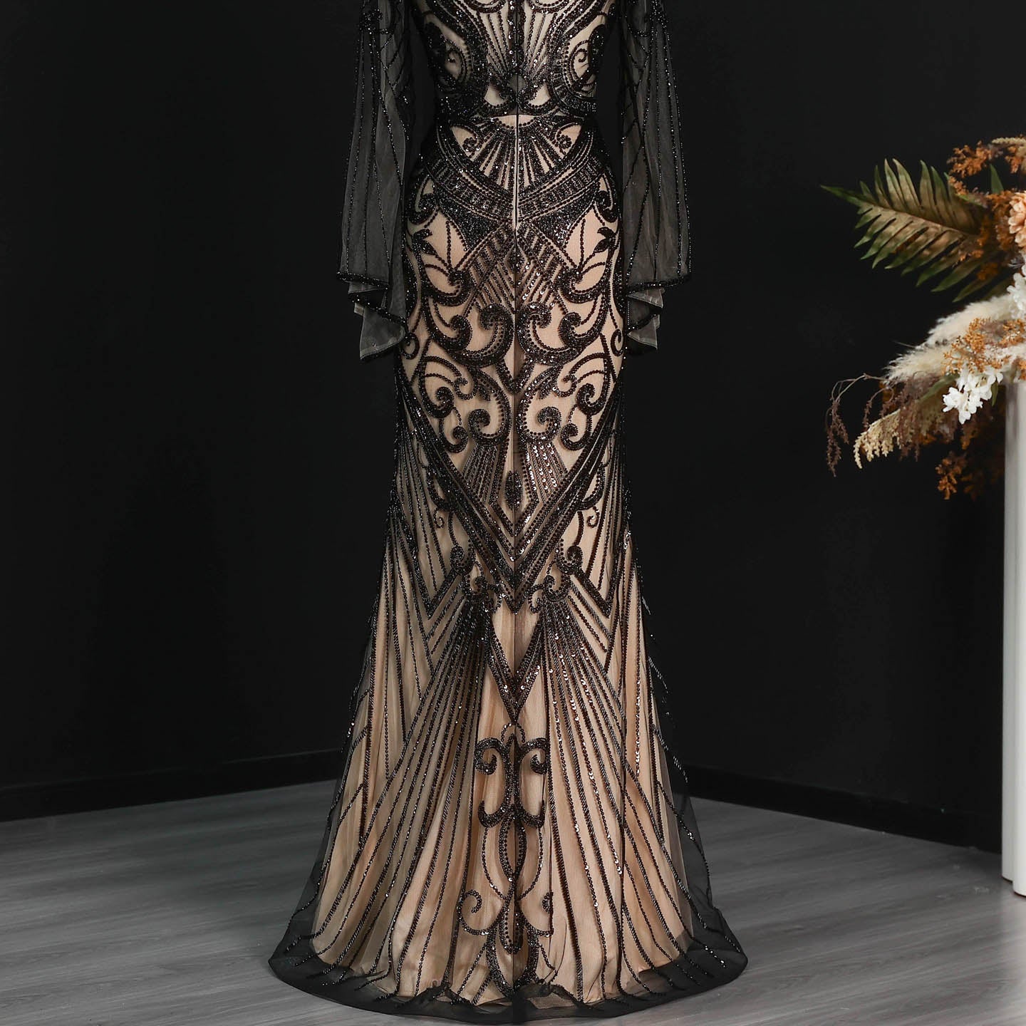 Luxury Black High Neck Beaded Mermaid Evening Dress SS055