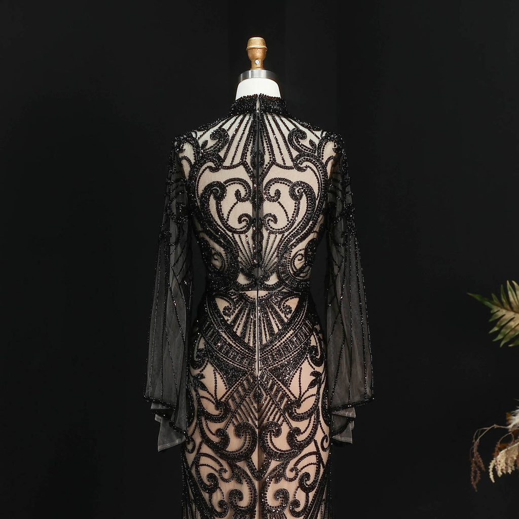 Luxury Black High Neck Beaded Mermaid Evening Dress SS055