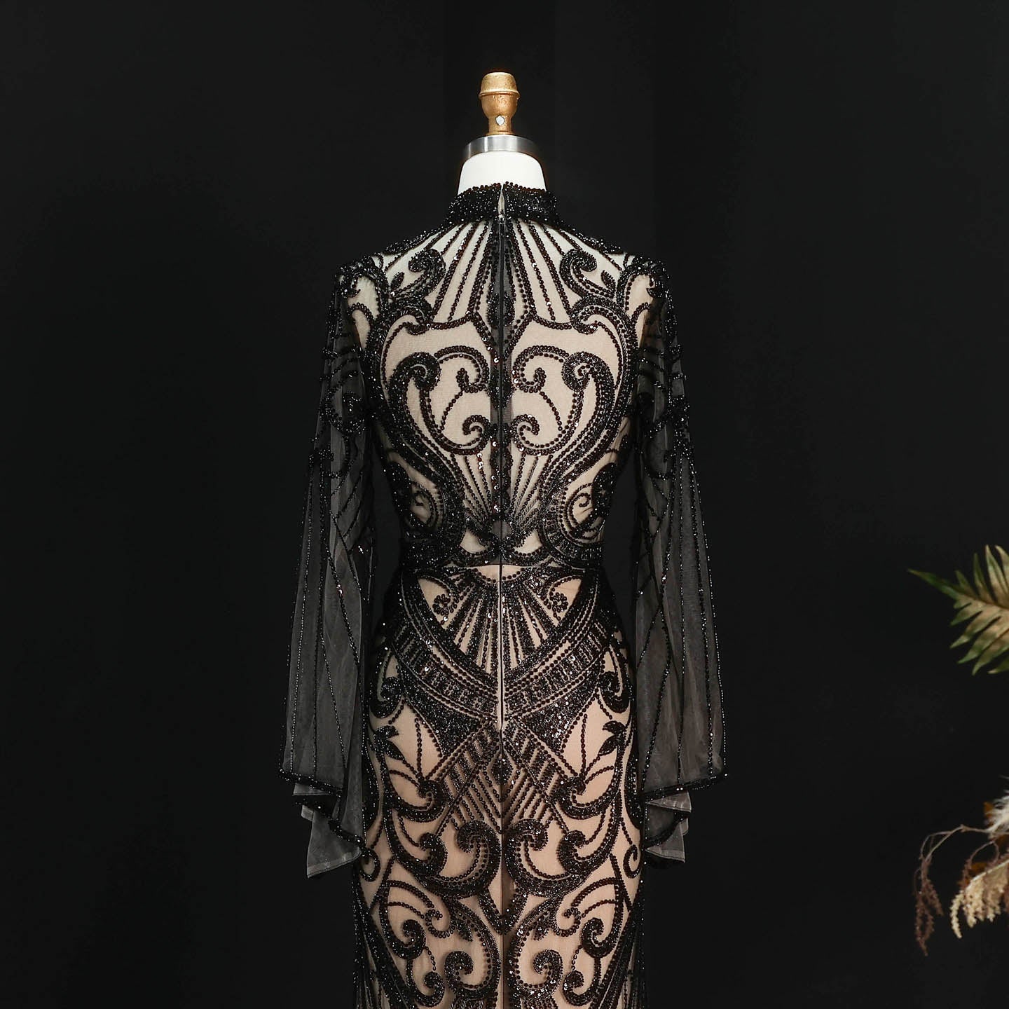 Luxury Black High Neck Beaded Mermaid Evening Dress SS055