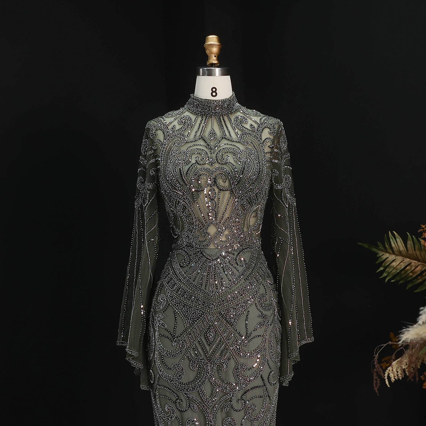 Luxury Black High Neck Beaded Mermaid Evening Dress SS055