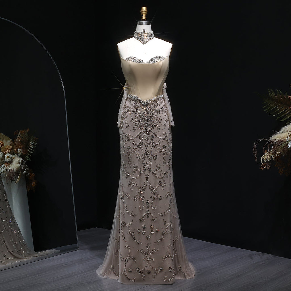 Mermaid Drop Waist Evening Dress with Scarf and Gloves SS069