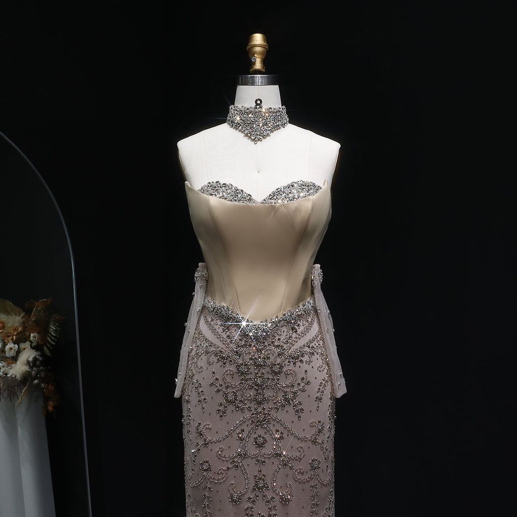 Mermaid Drop Waist Evening Dress with Scarf and Gloves SS069