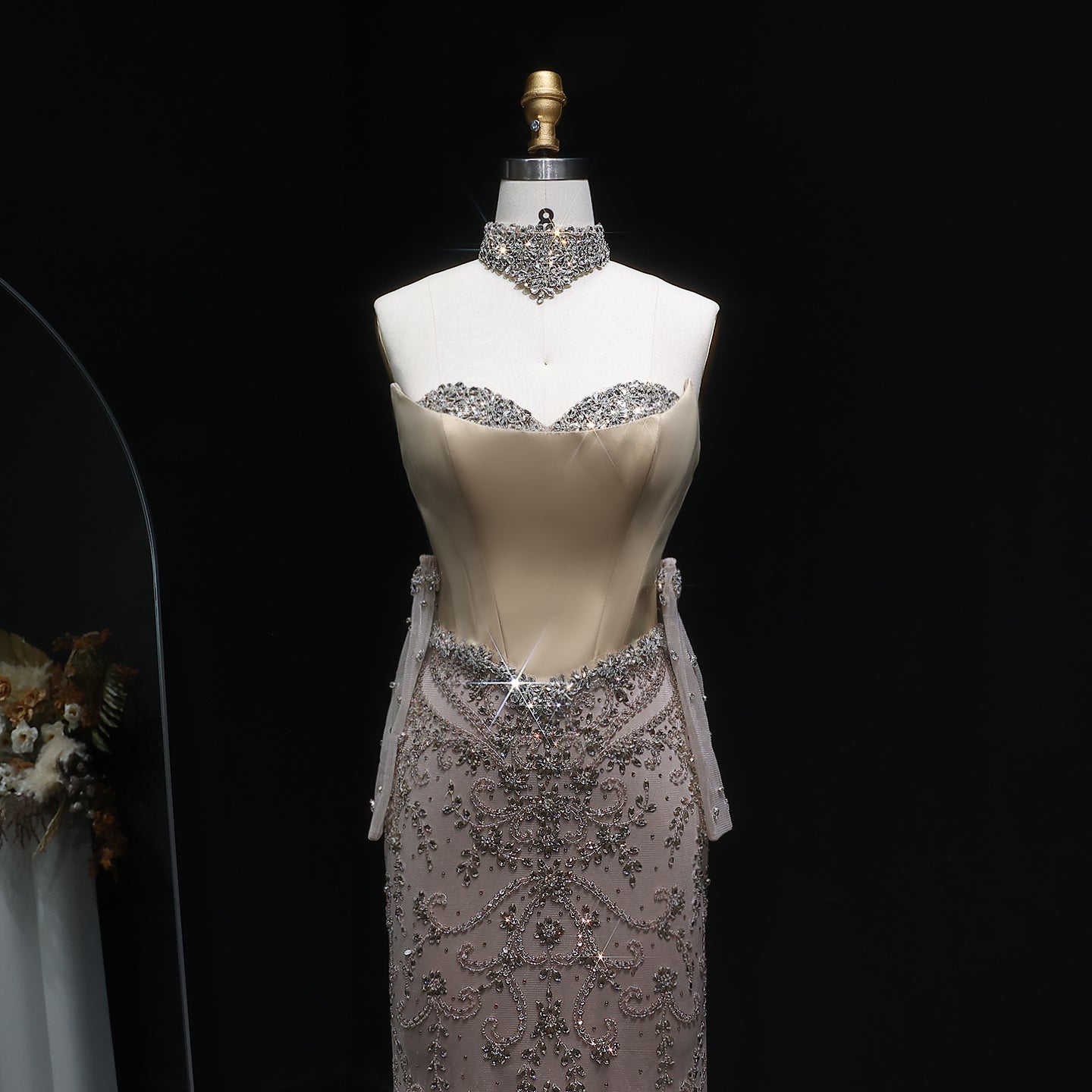 Mermaid Drop Waist Evening Dress with Scarf and Gloves SS069