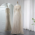 Luxury Beaded Blue Mermaid Evening Dress with Cape Sleeves SS087