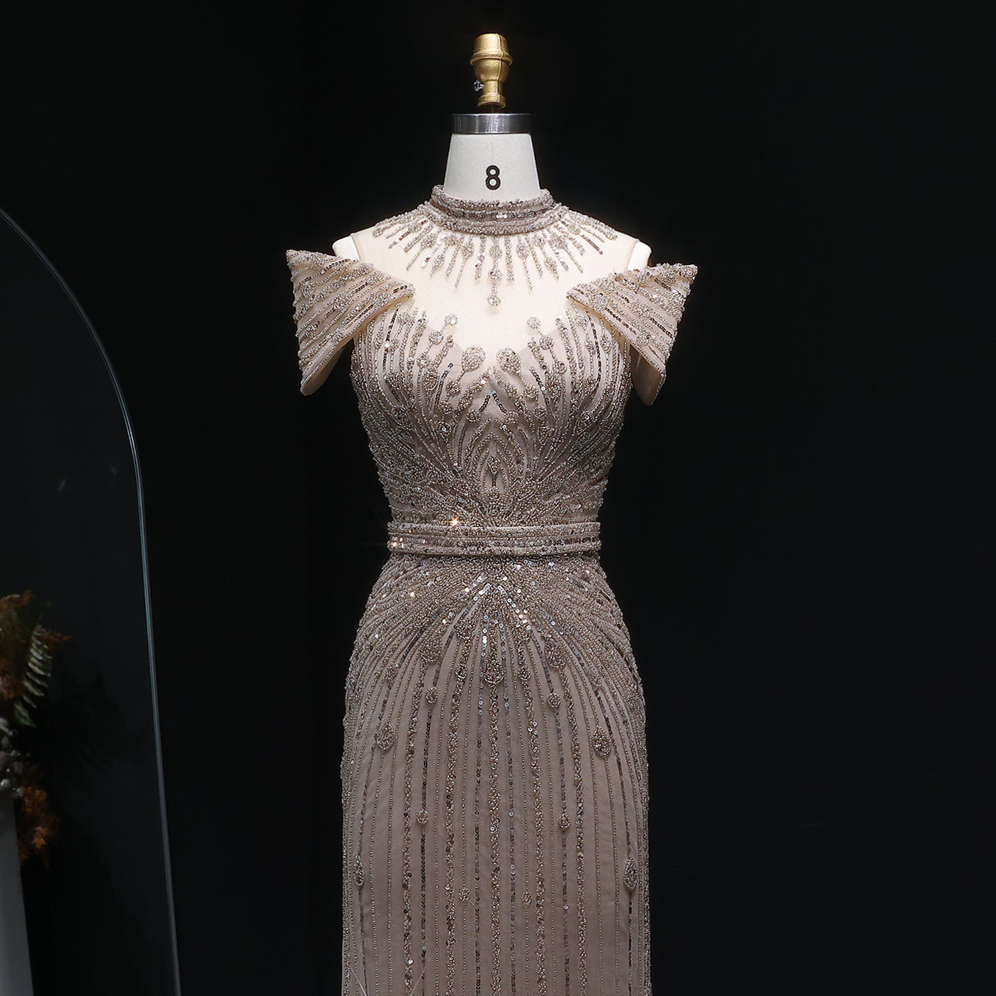 Luxury Wine Red Off-Shoulder Beaded Evening Dress SS109