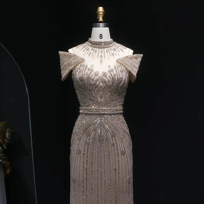 Luxury Off Shoulder Wine Red Beaded Evening Dress SS109