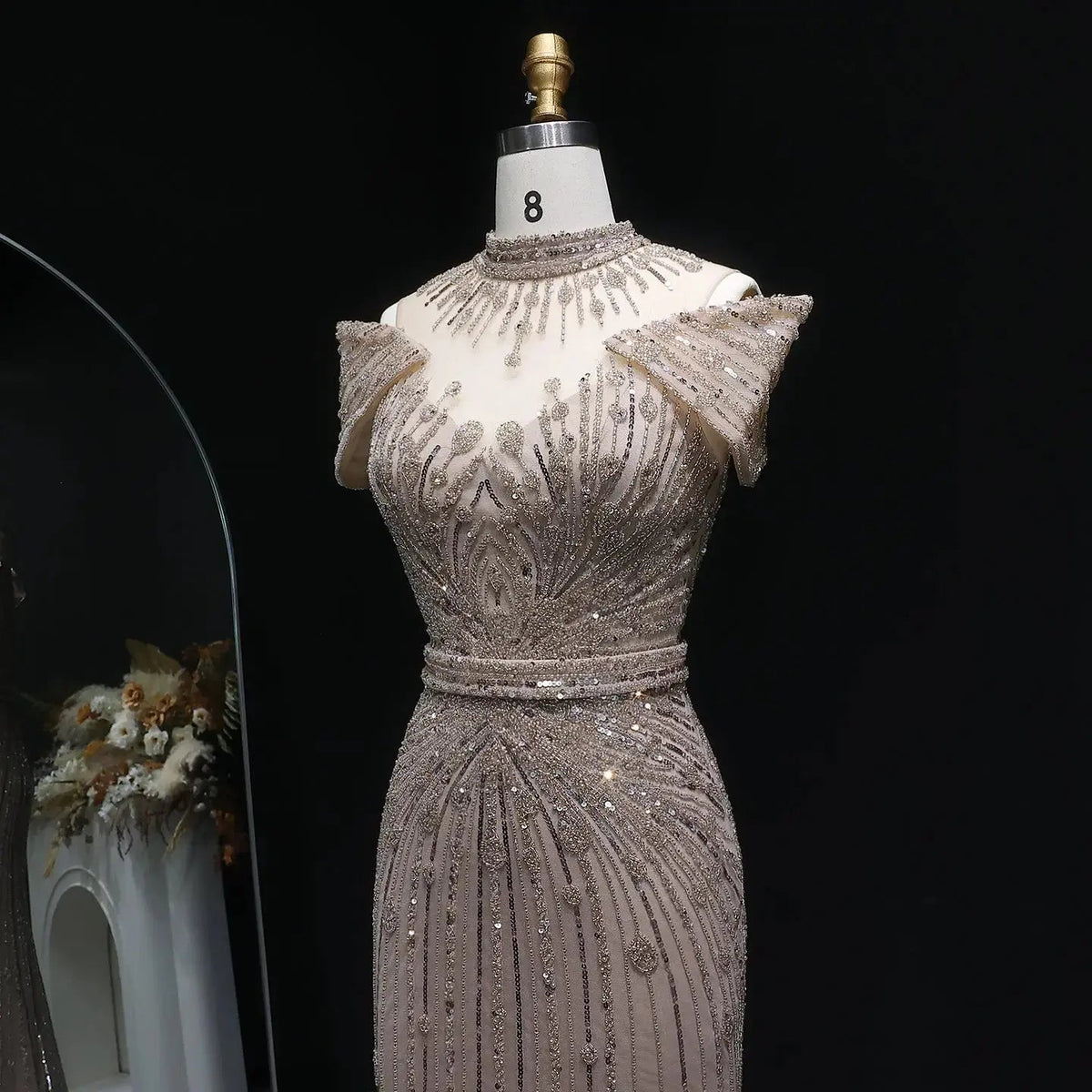 Luxury Off Shoulder Wine Red Beaded Evening Dress SS109