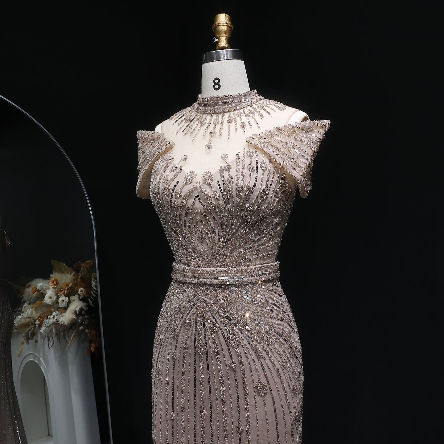 Luxury Wine Red Off-Shoulder Beaded Evening Dress SS109