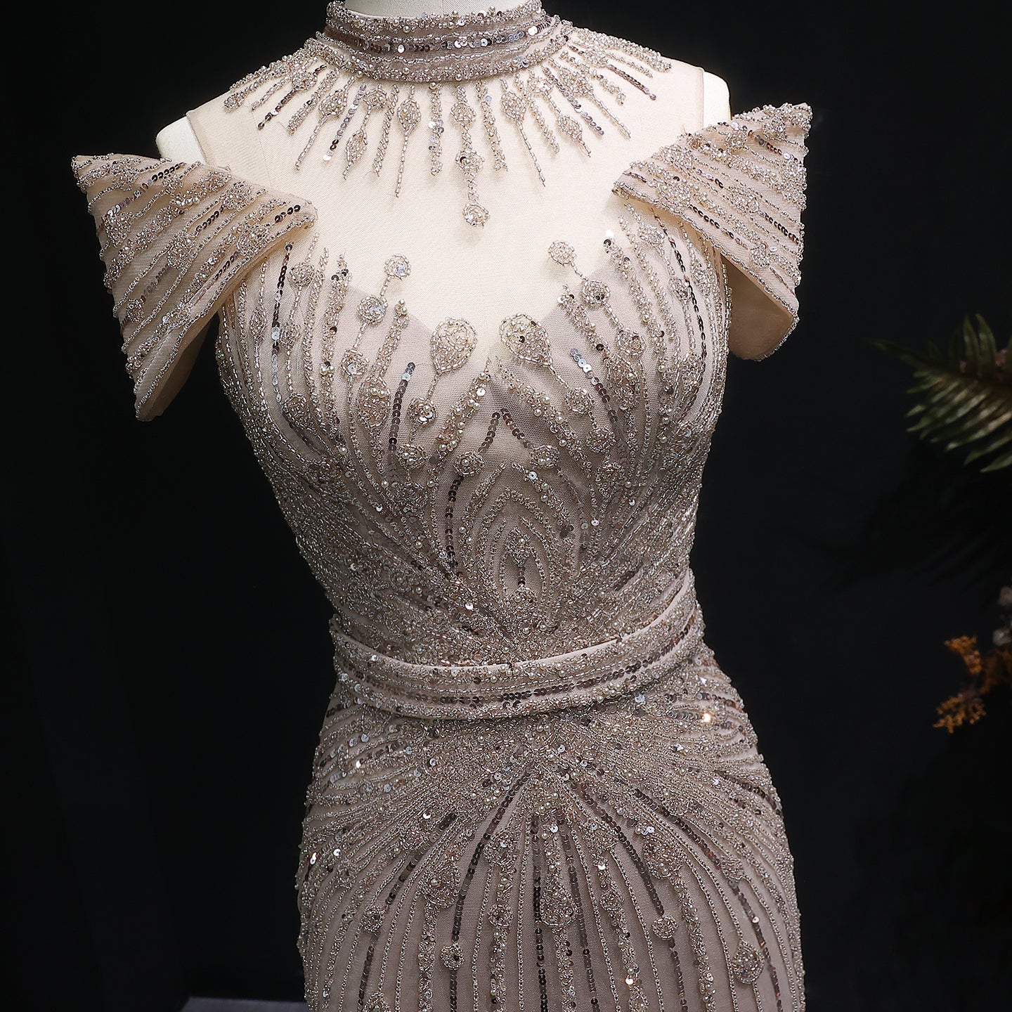 Luxury Wine Red Off-Shoulder Beaded Evening Dress SS109