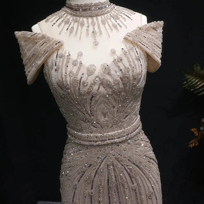 Luxury Off Shoulder Wine Red Beaded Evening Dress SS109