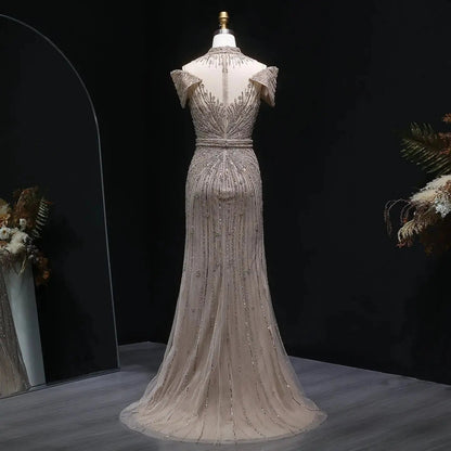 Luxury Off Shoulder Wine Red Beaded Evening Dress SS109