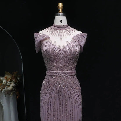 Luxury Off Shoulder Wine Red Beaded Evening Dress SS109